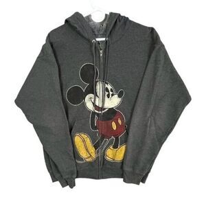 DISNEY PARKS MENS HOODED SWEATSHIRT GRAY SIZE L MICKEY ON FRONT